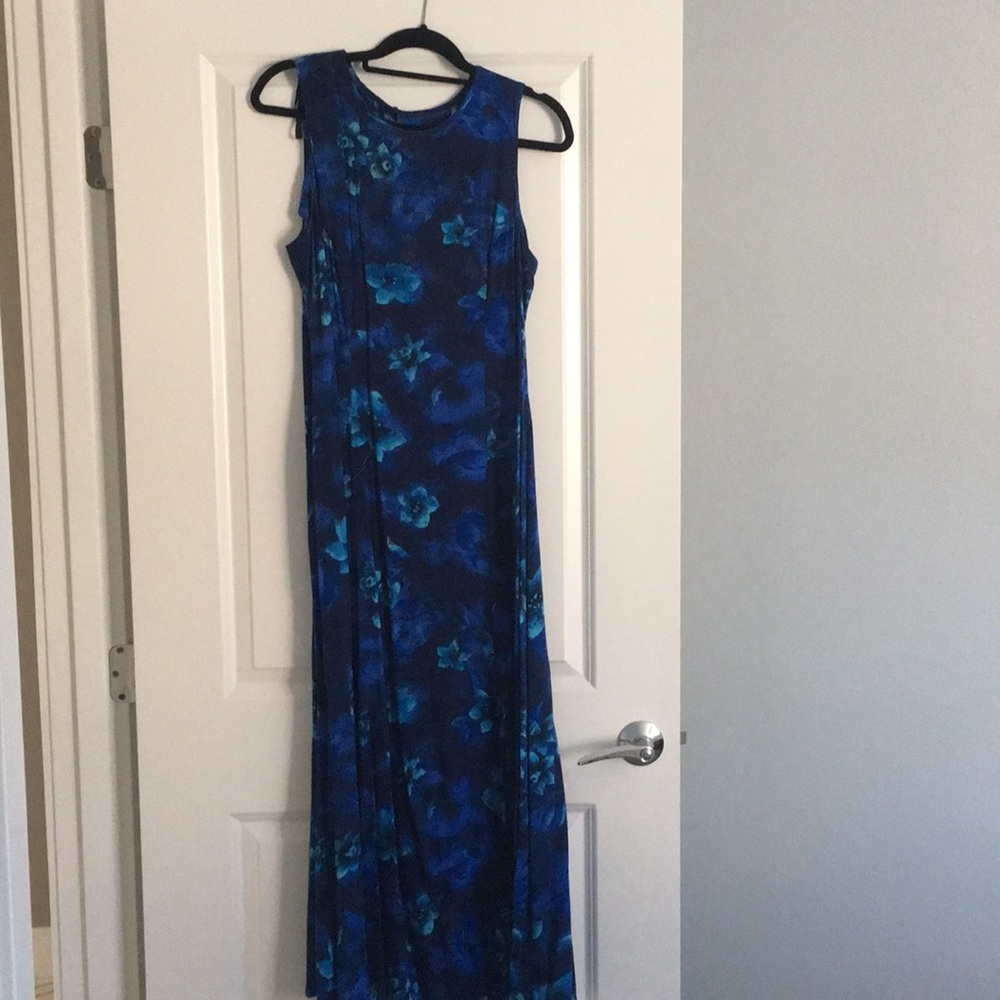 Blue floral print long summer dress